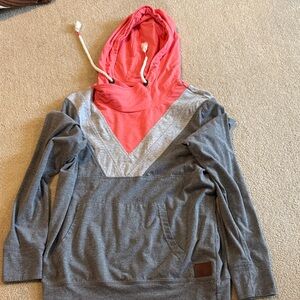 BKE-Gray and Coral Hooded Pullover Sweatshirt